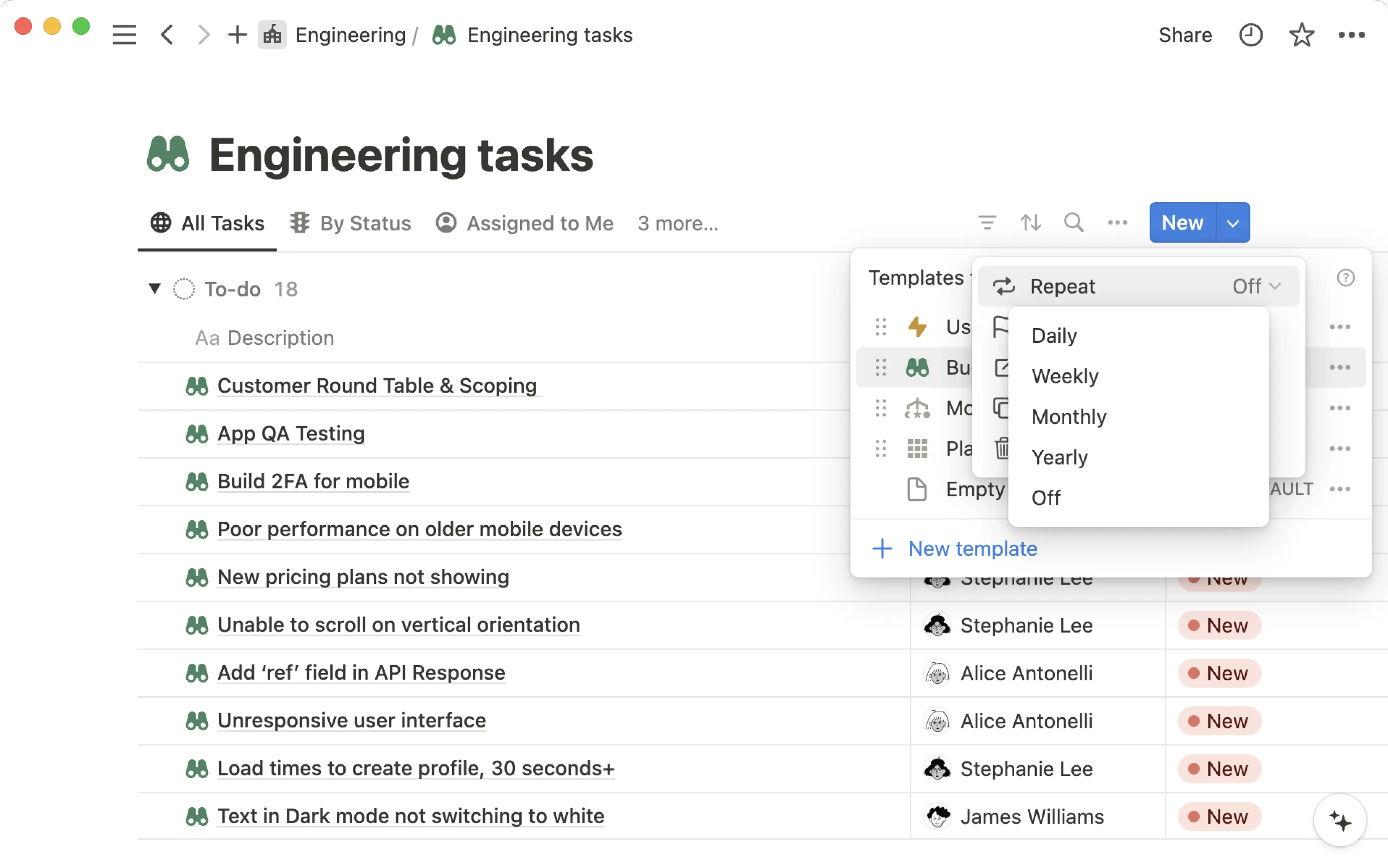 ca: plantillas de bases de datos repetidas