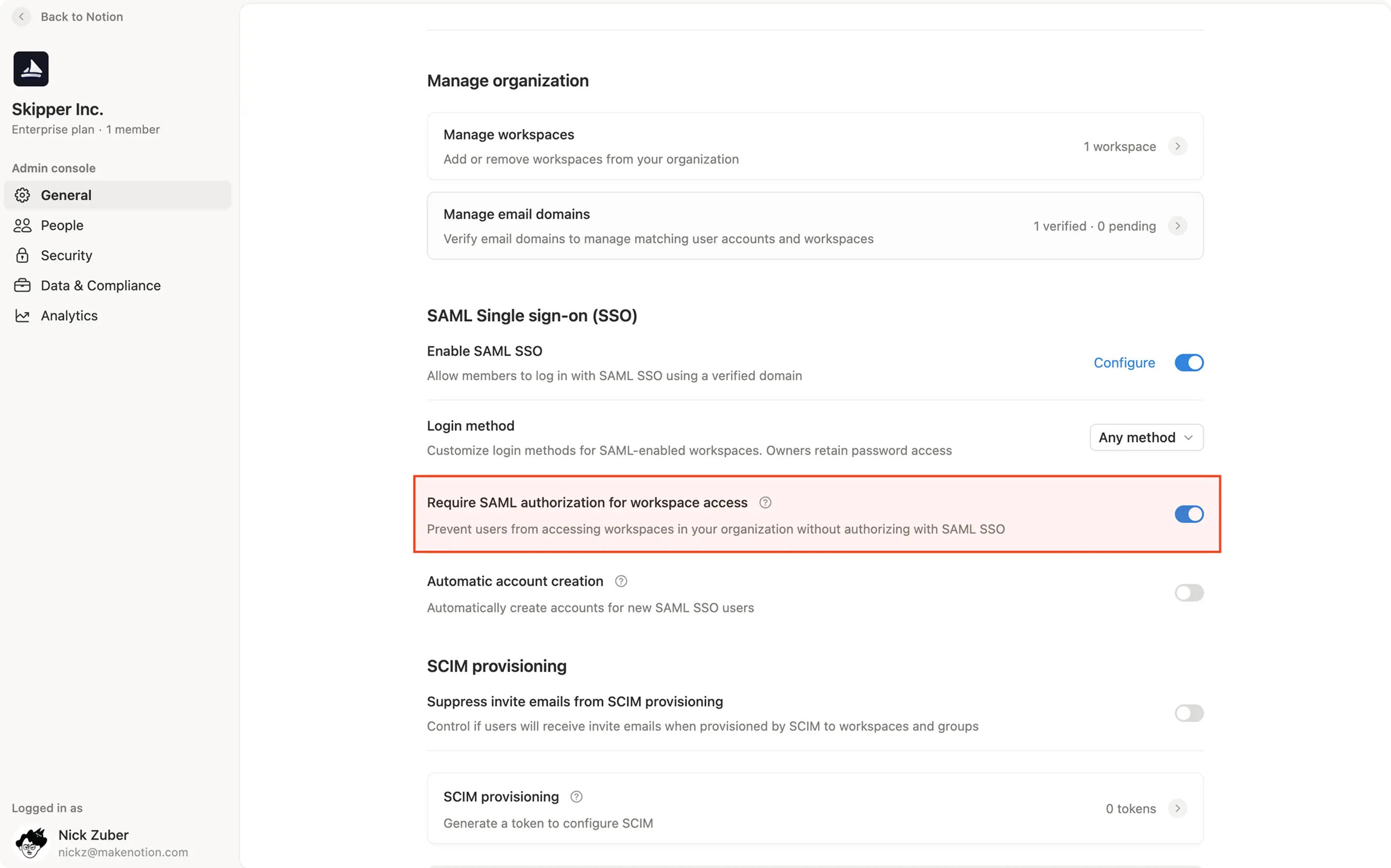 ca: configuración de la autorización de saml para todo el espacio de trabajo