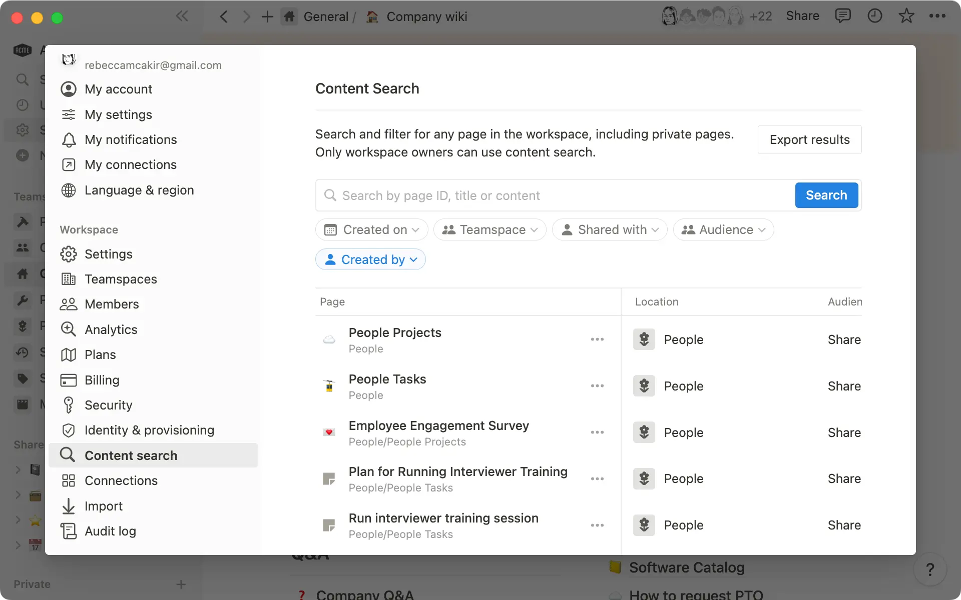 Utiliza la búsqueda de contenido para encontrar cualquier cosa en el espacio de trabajo.