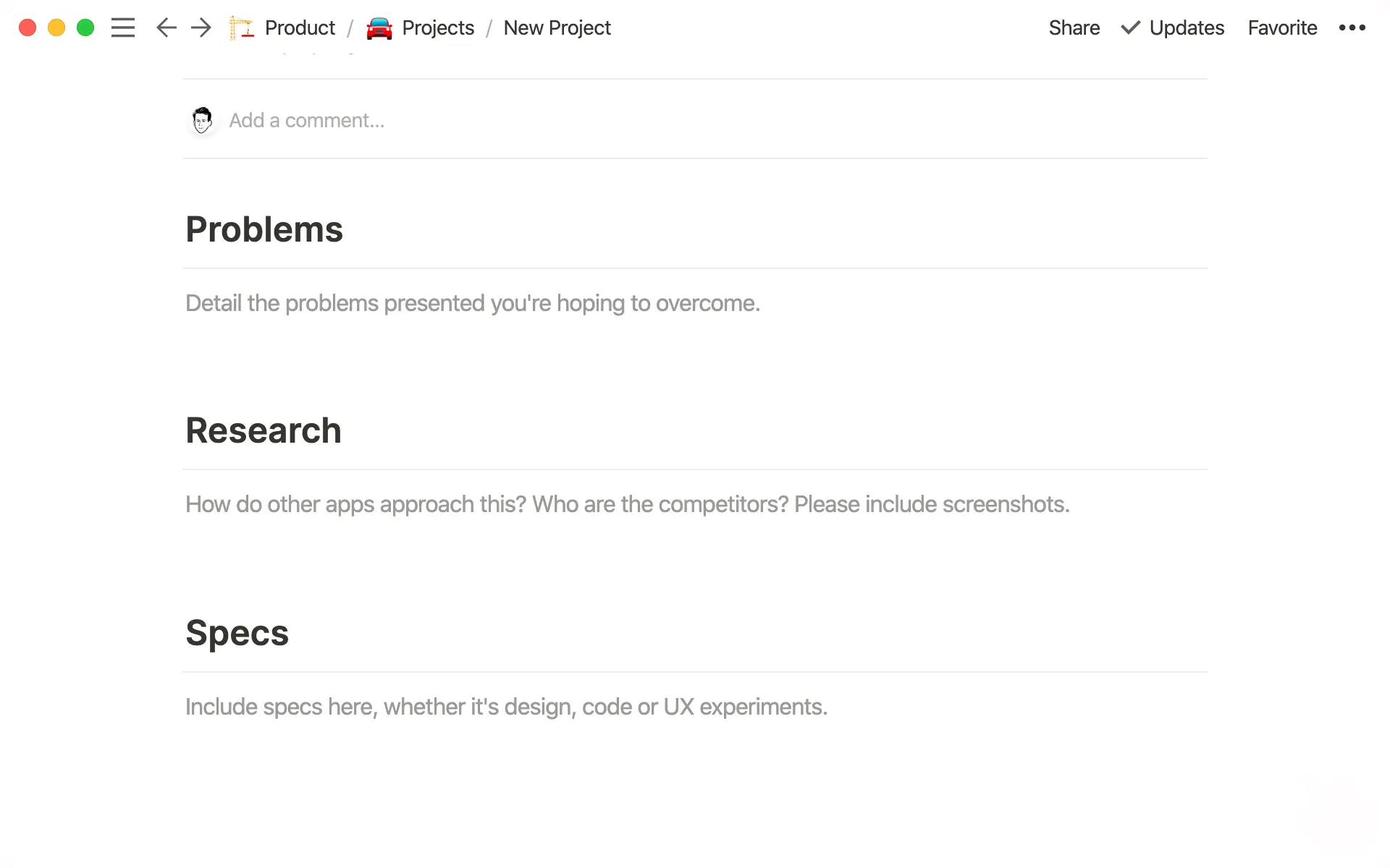 Una plantilla de «Solicitud de comentarios» para recibir comentarios de tu equipo.