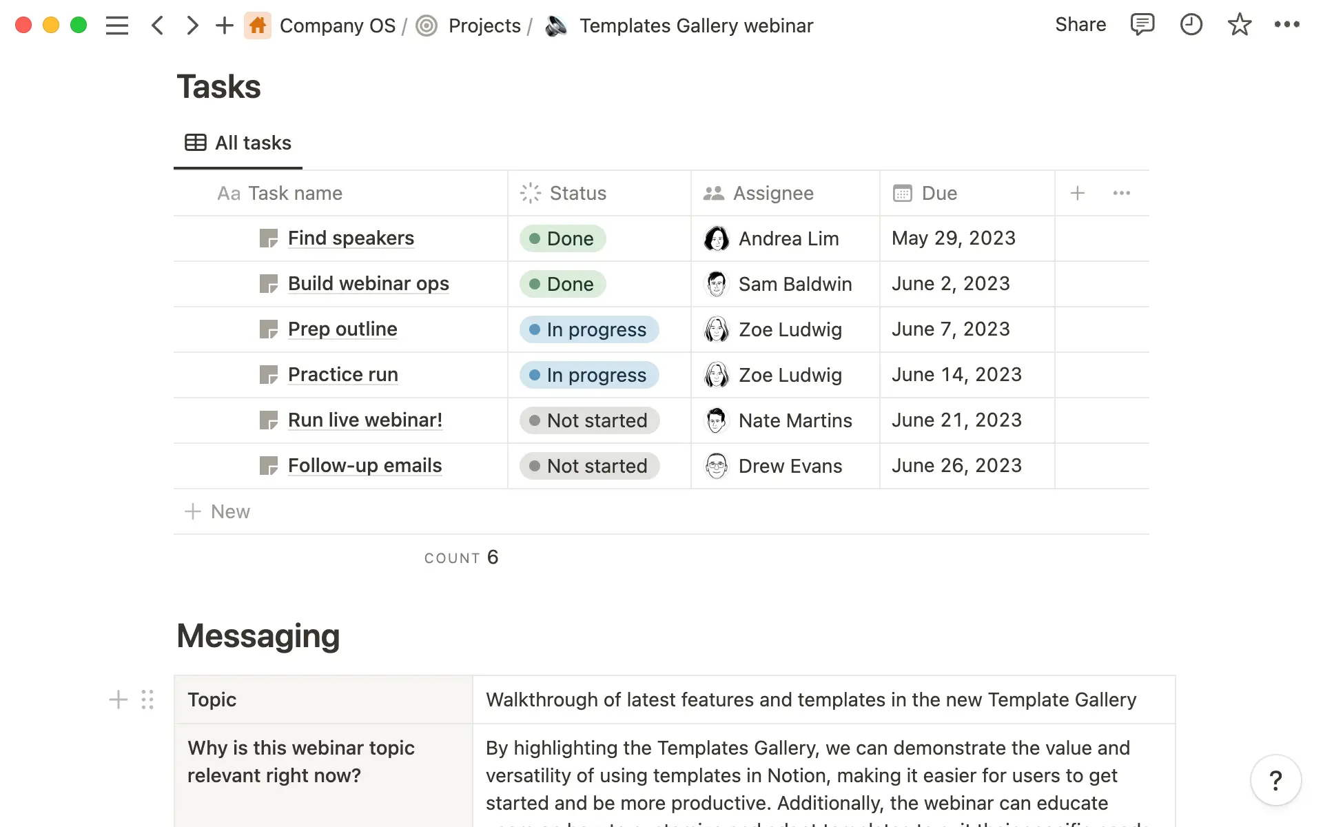El equipo de generación de demanda planifica sus campañas con una plantilla que incluye tareas relevantes, mensajes, estrategias y más.