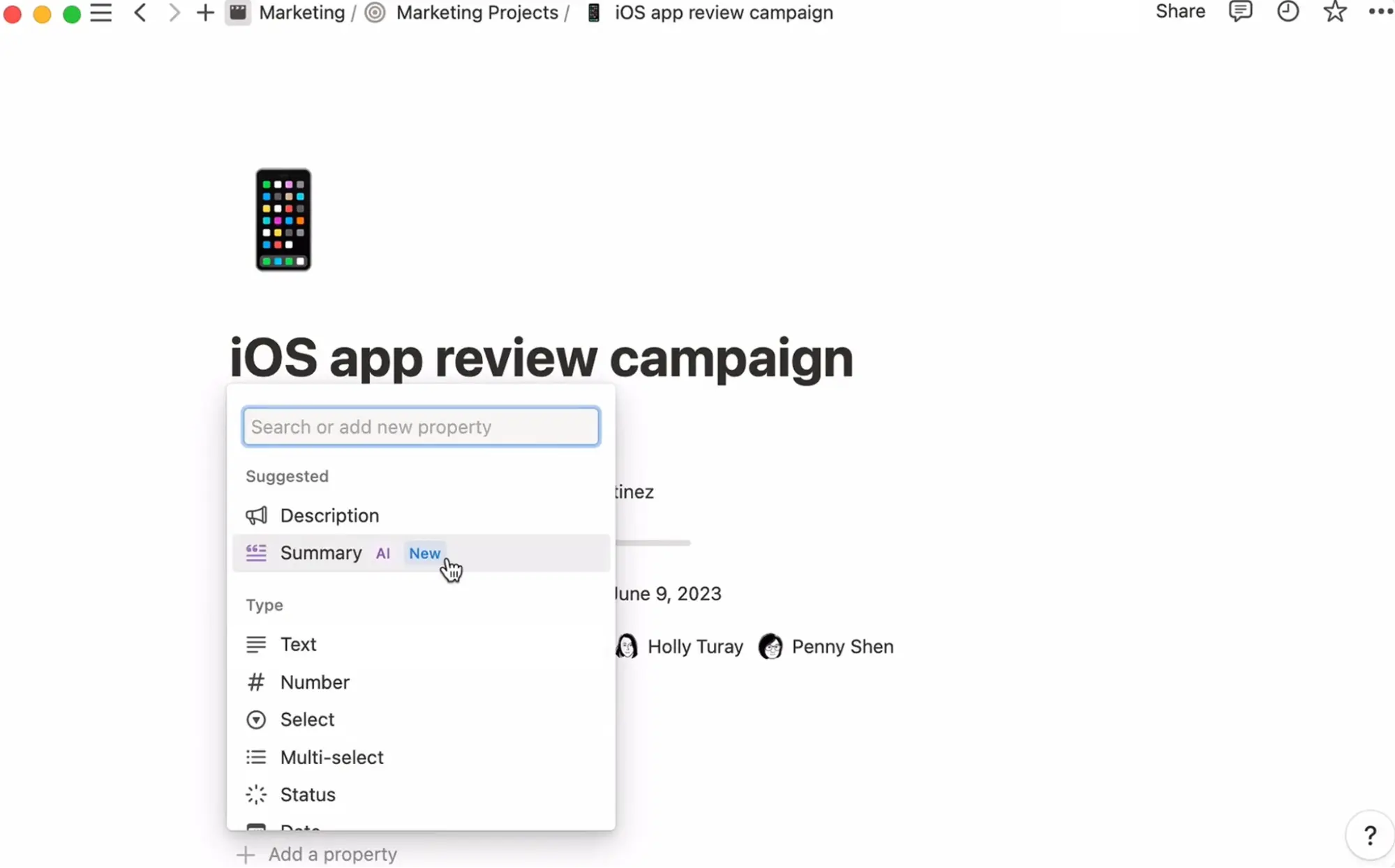 A Notion AI-generated database summary