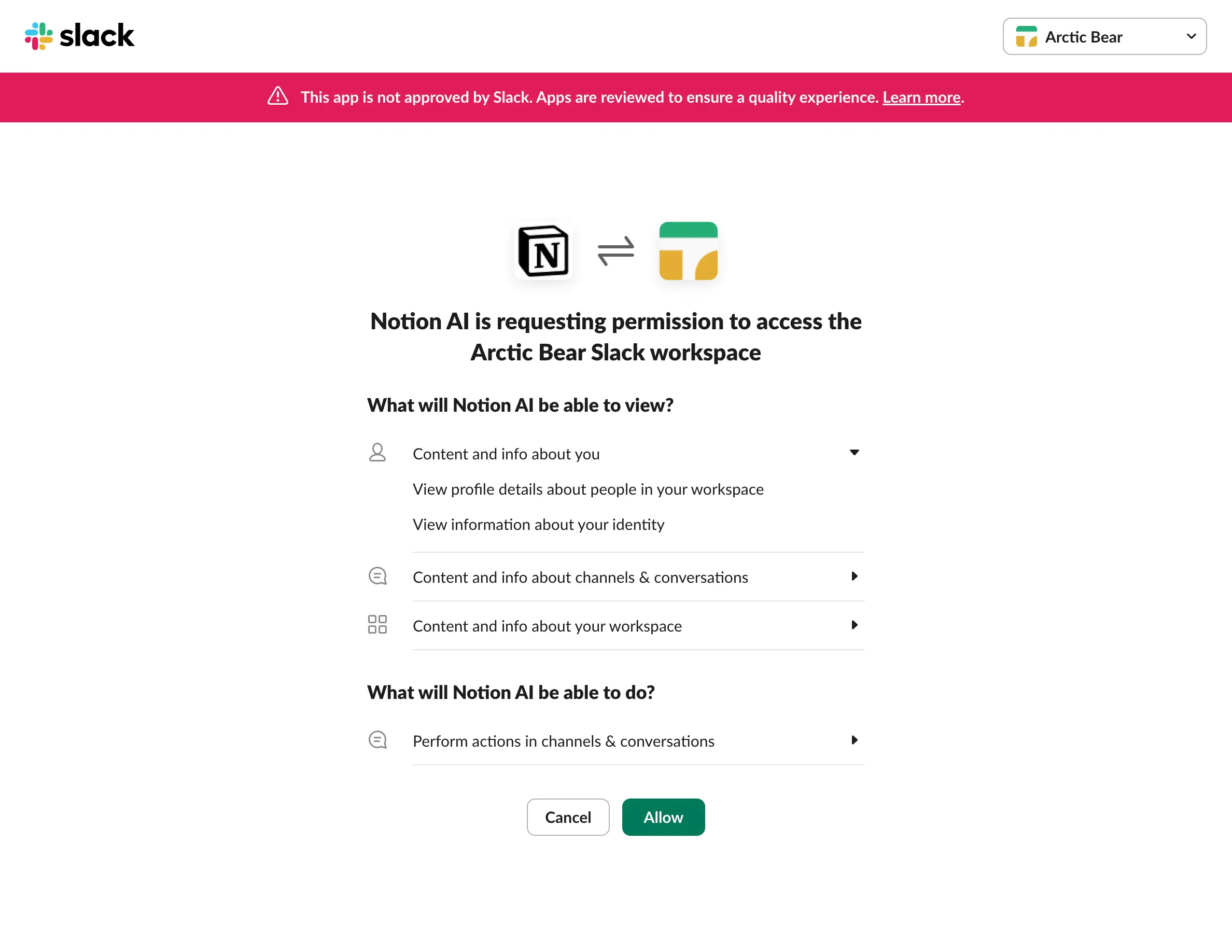 ca: configuración de la conexión de la ia de notion en slack
