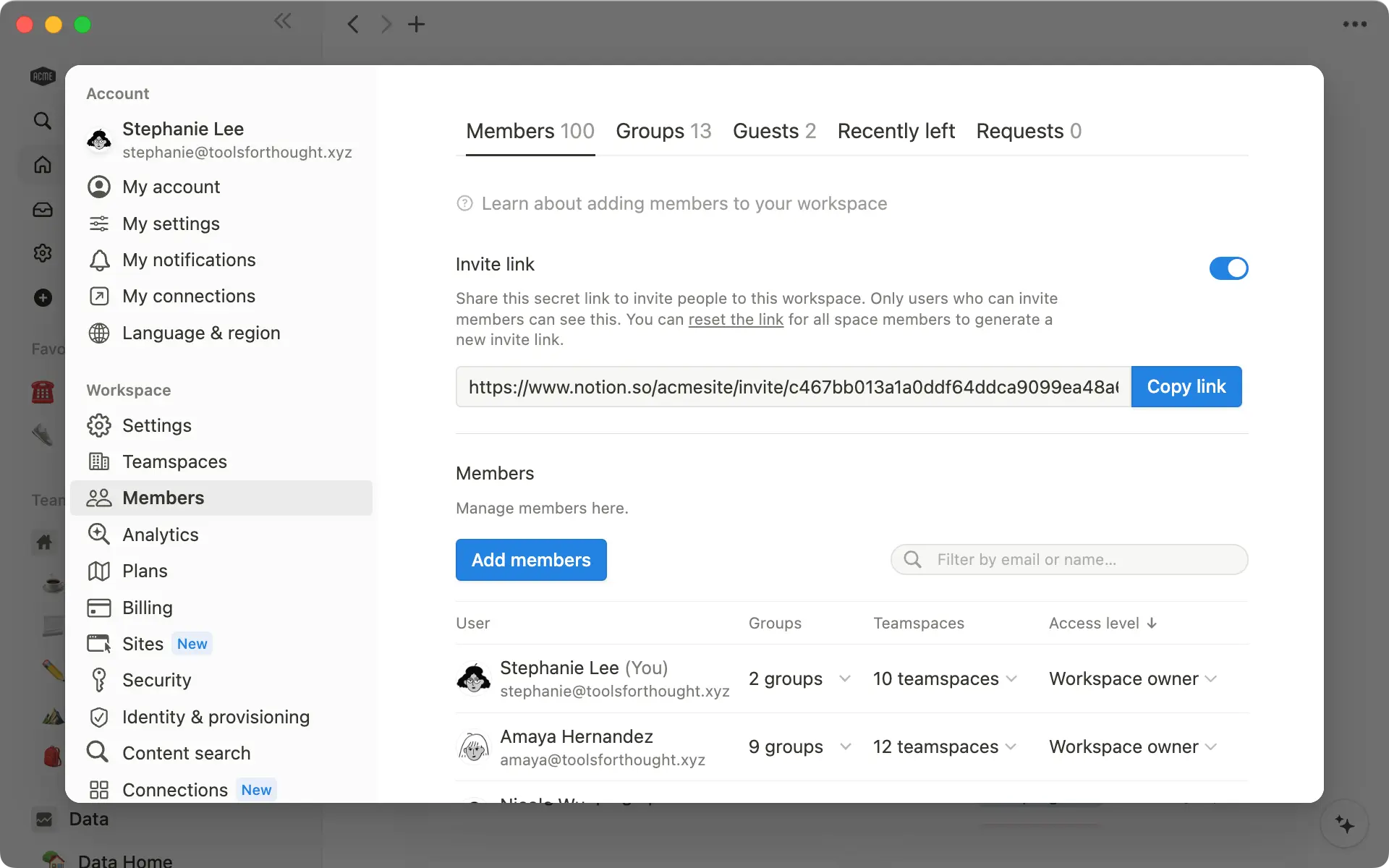 View all of your members, guests, and requests in the Settings menu, under "Members".