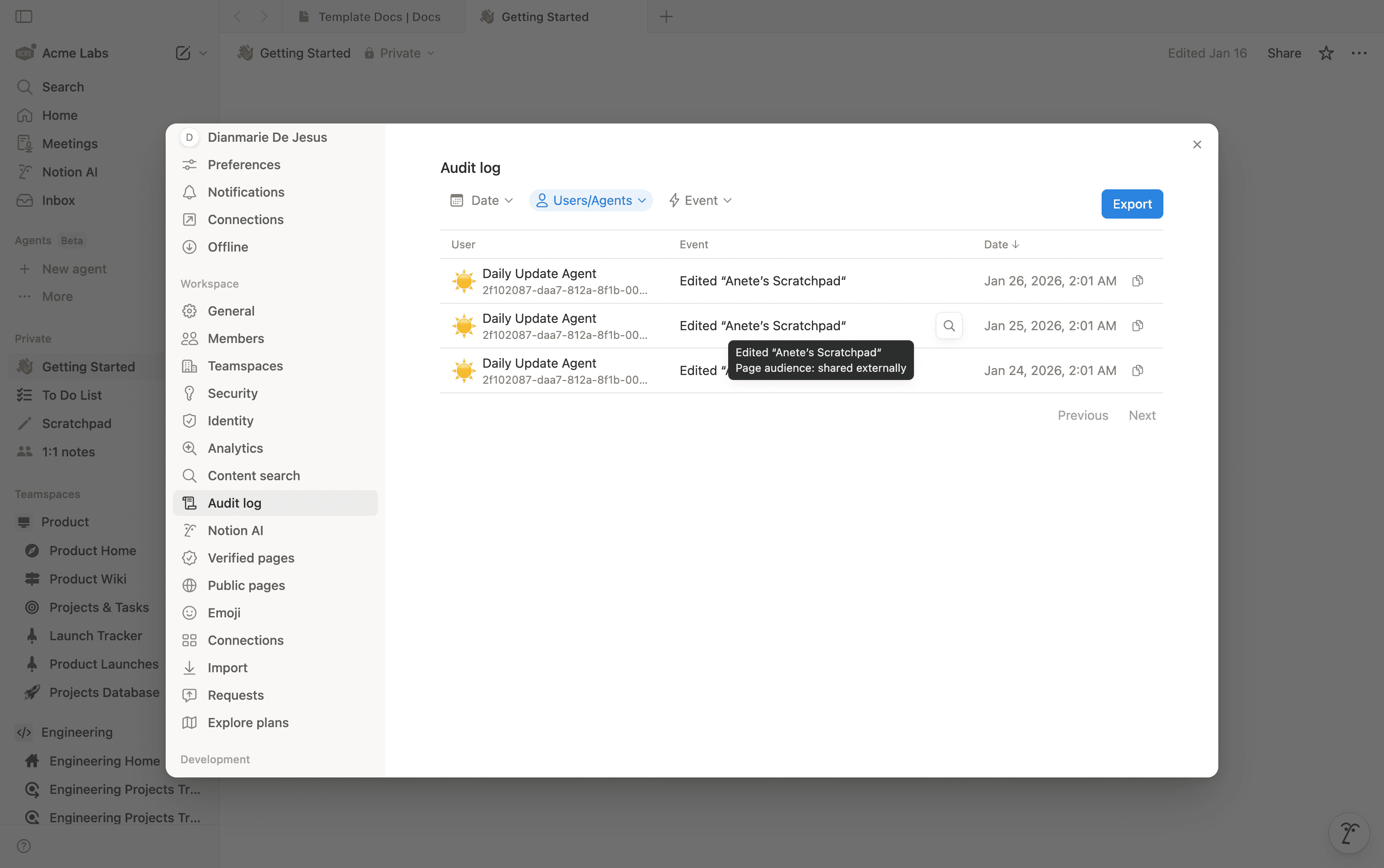 Registro de auditoría