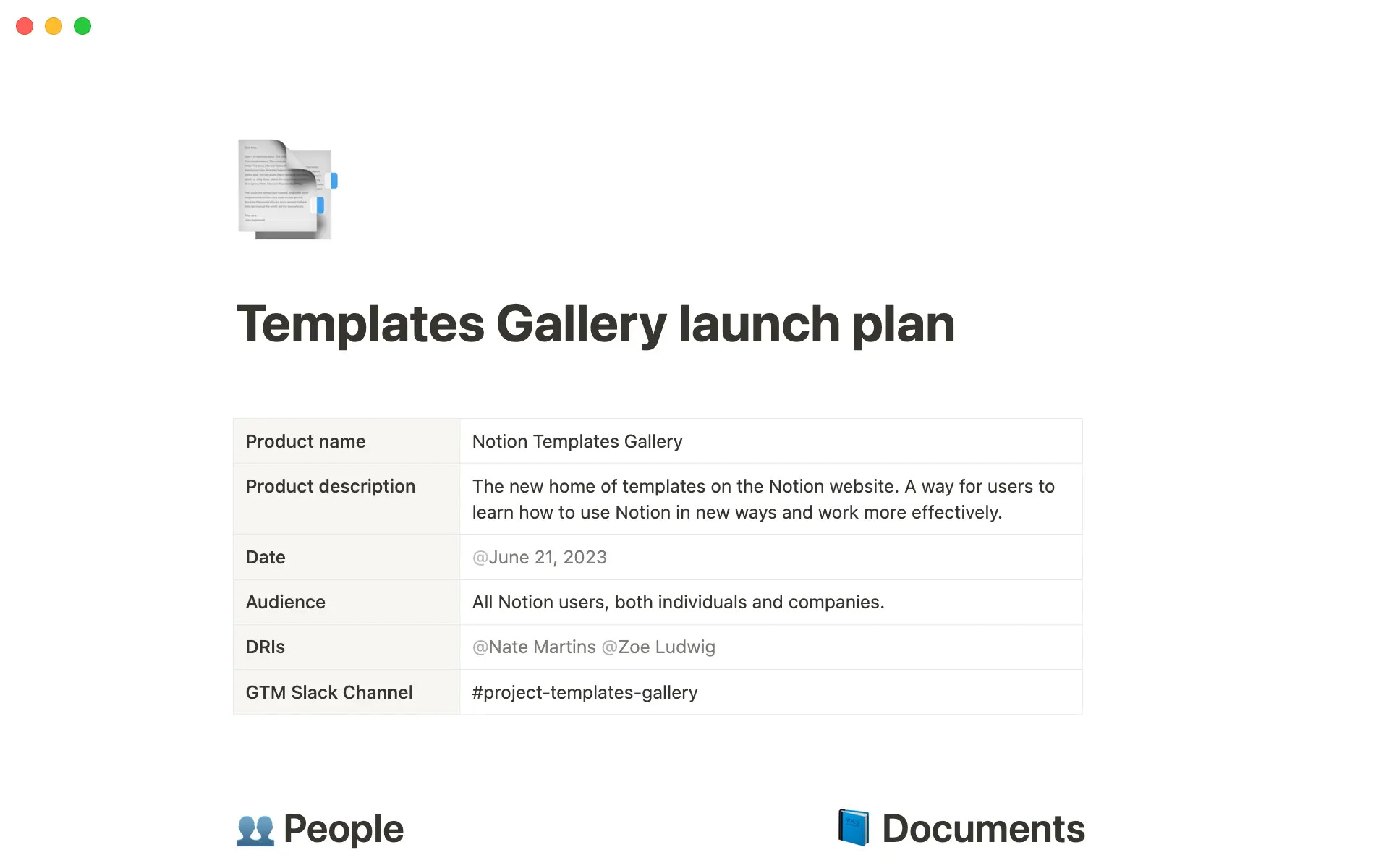 Este plan de lanzamiento ayuda al equipo de marketing de producto a ejecutar su estrategia de salida al mercado.