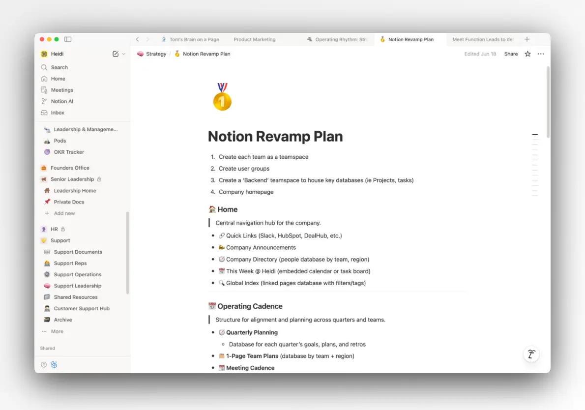 Notion Revamp Plan page