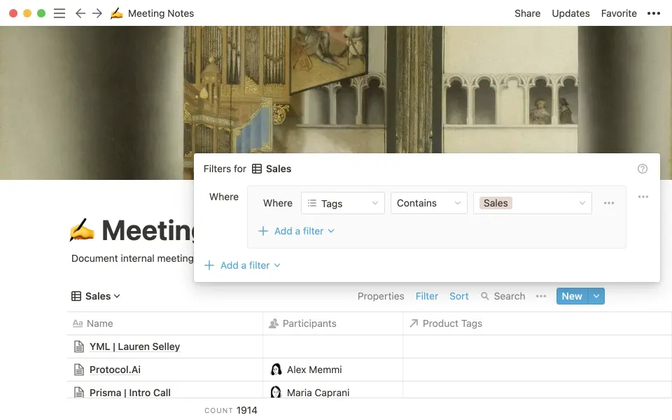A fictionalized version of our sales meeting notes database.