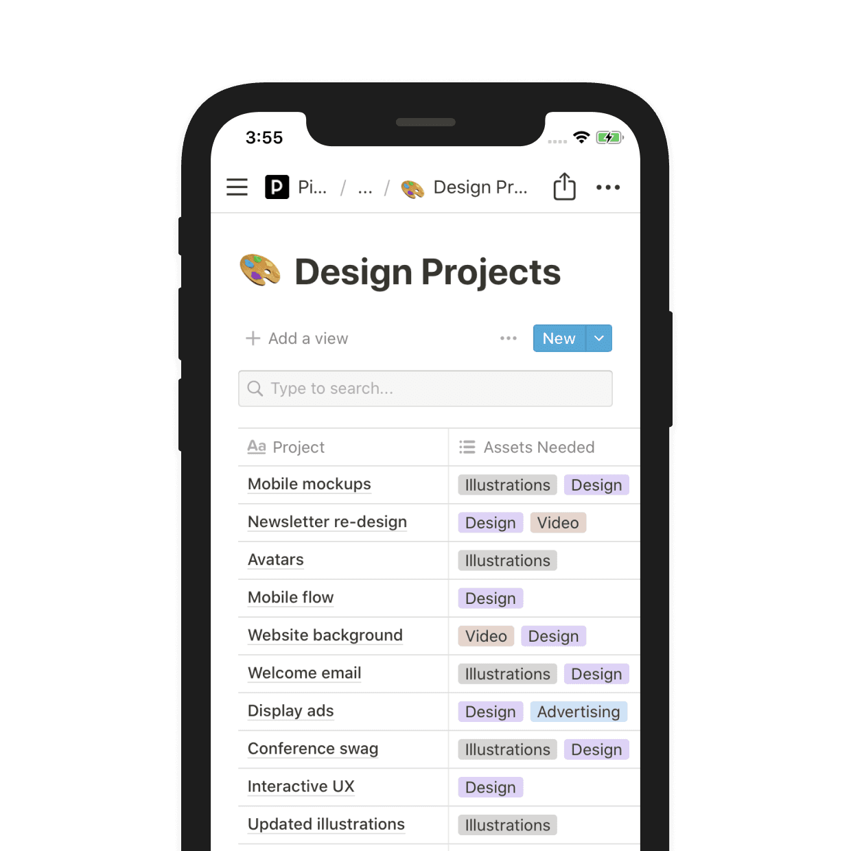 Design projects and asset requests are tracked and tagged in a database.