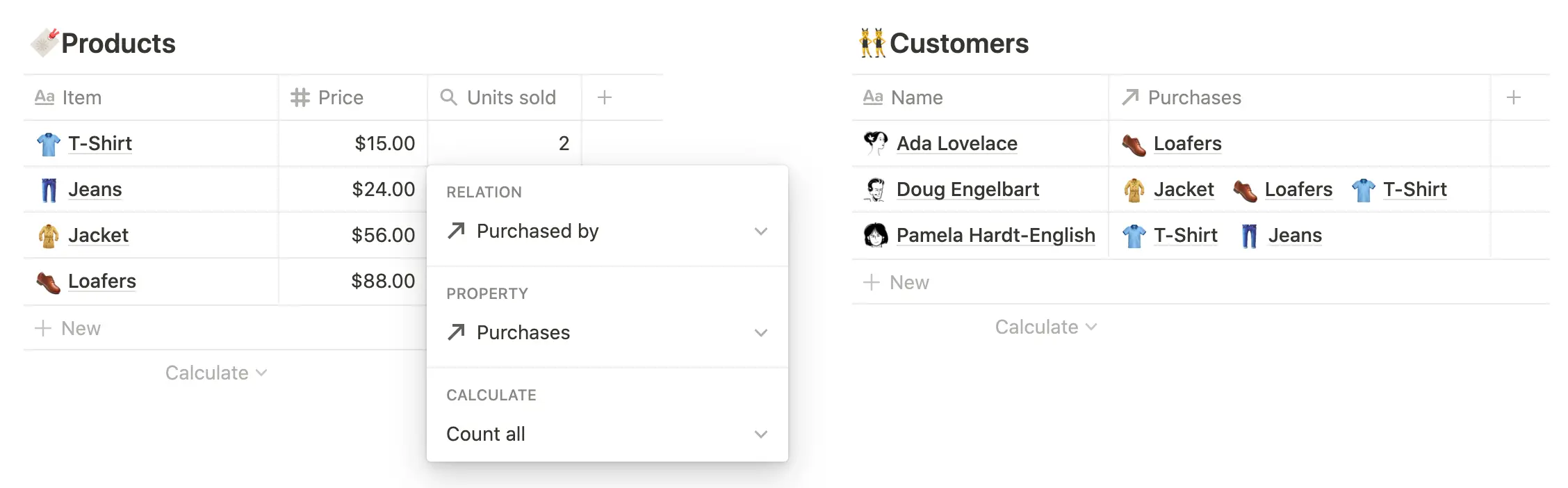 An image of Notion’s relational property in a database