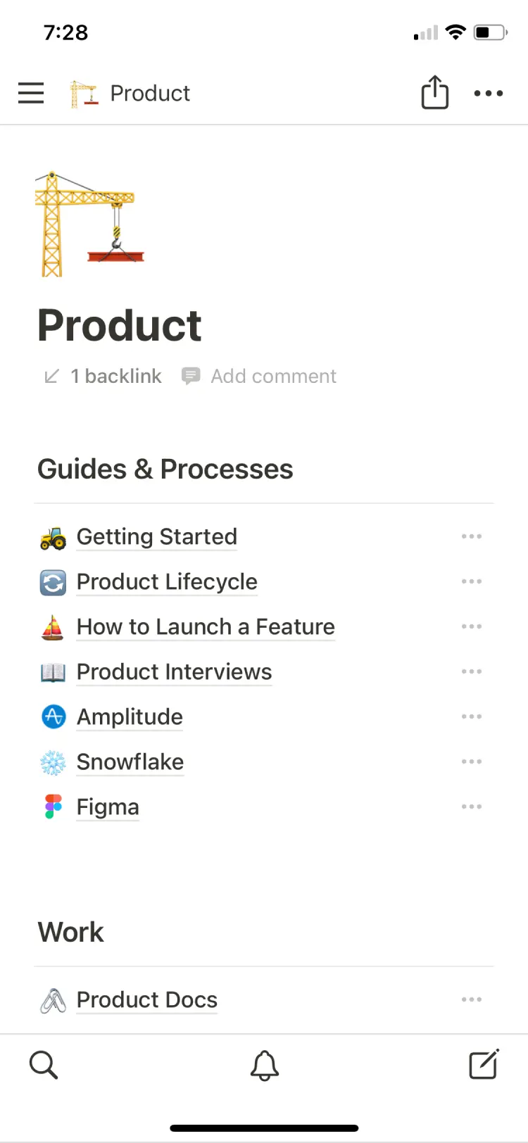 Una captura de pantalla de la aplicación móvil de Notion