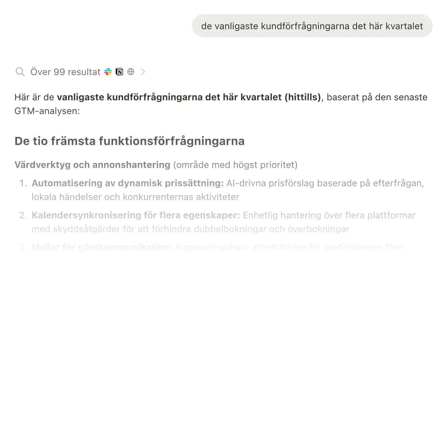 Sökresultat som visar information från Slack, Google Drive och Jira