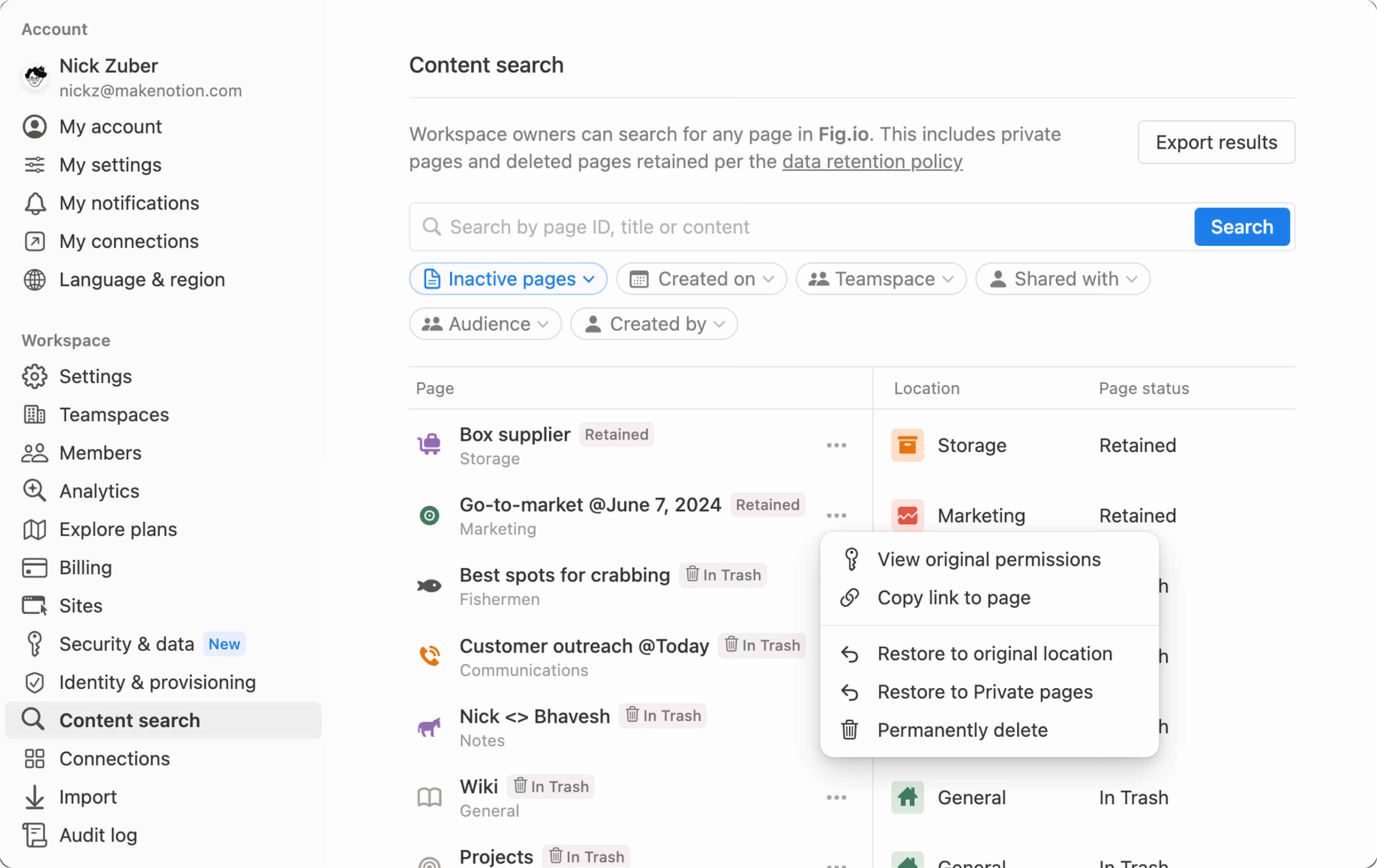 Buscar páginas eliminadas y conservadas