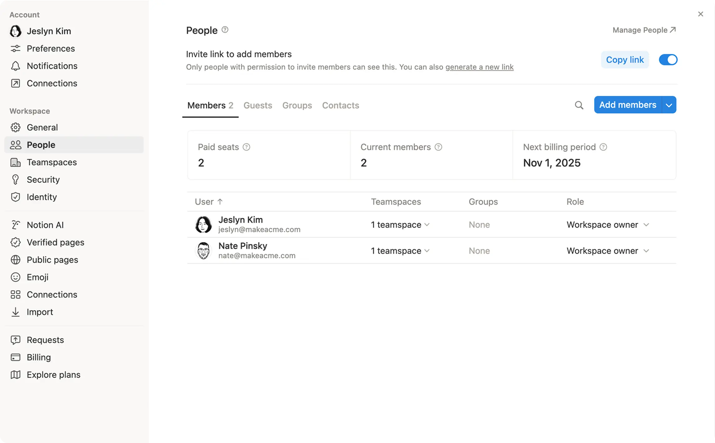 ca: gestionar las plazas de pago y los miembros