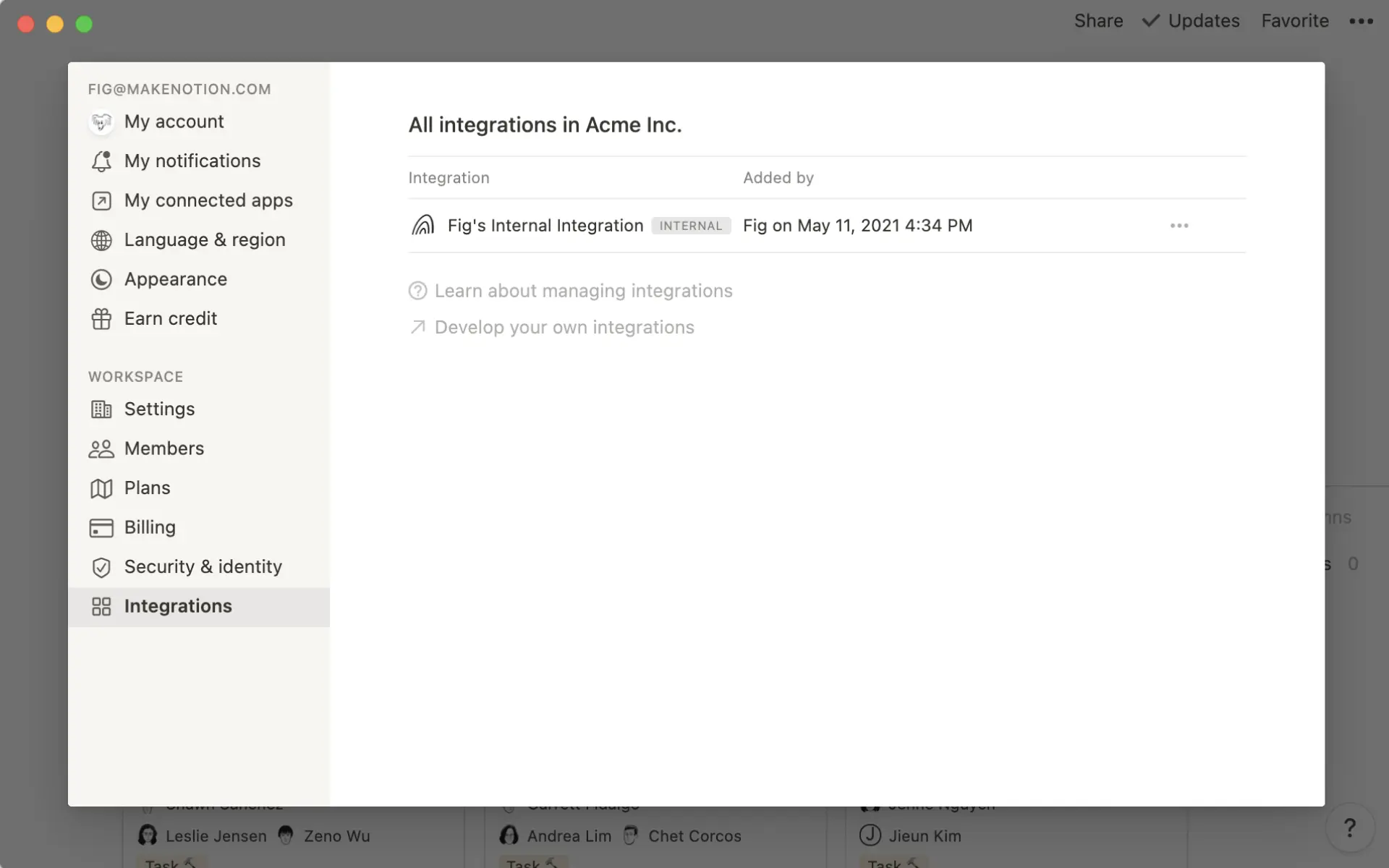 Menú Integración - crear
