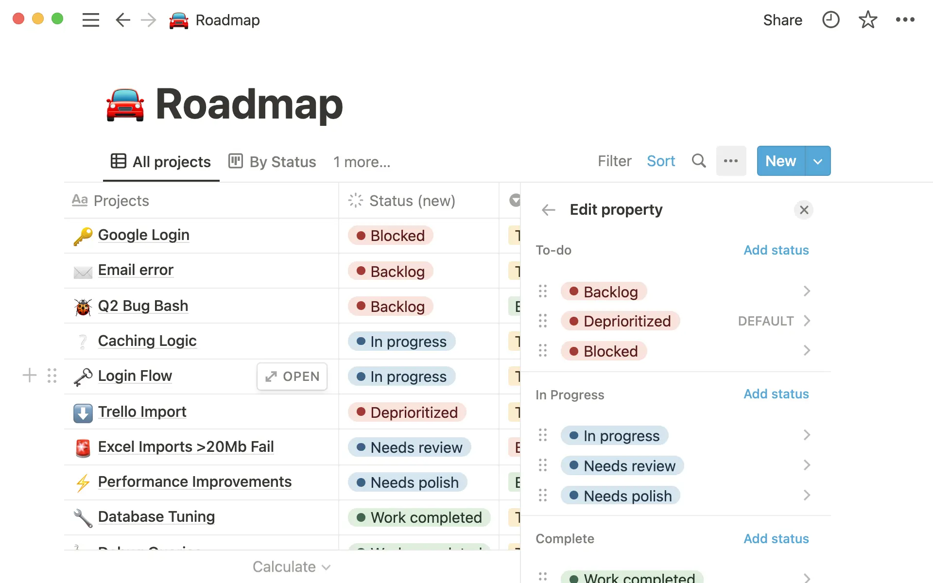 A Notion roadmap with live status updates that shows how teams adjust priorities, update tasks, and see changes immediately.