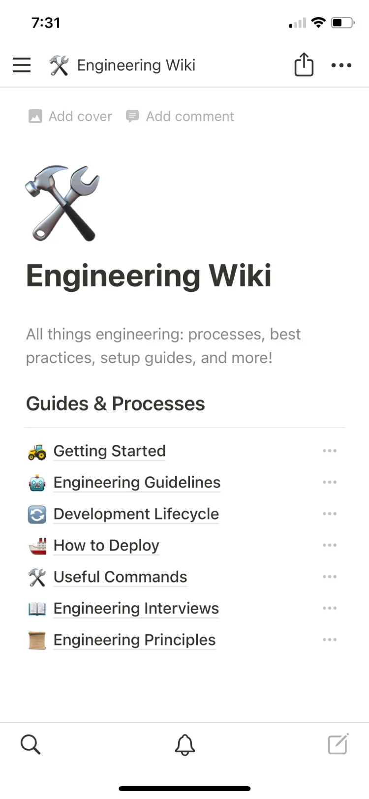 Una captura de pantalla de la aplicación móvil de Notion