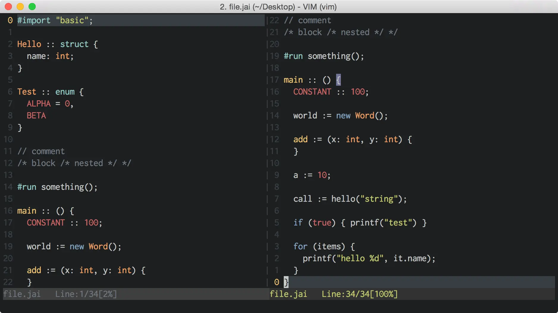 Syntax highlighting for Jai, Jonathan Blow's programming language. Image from GitHub.