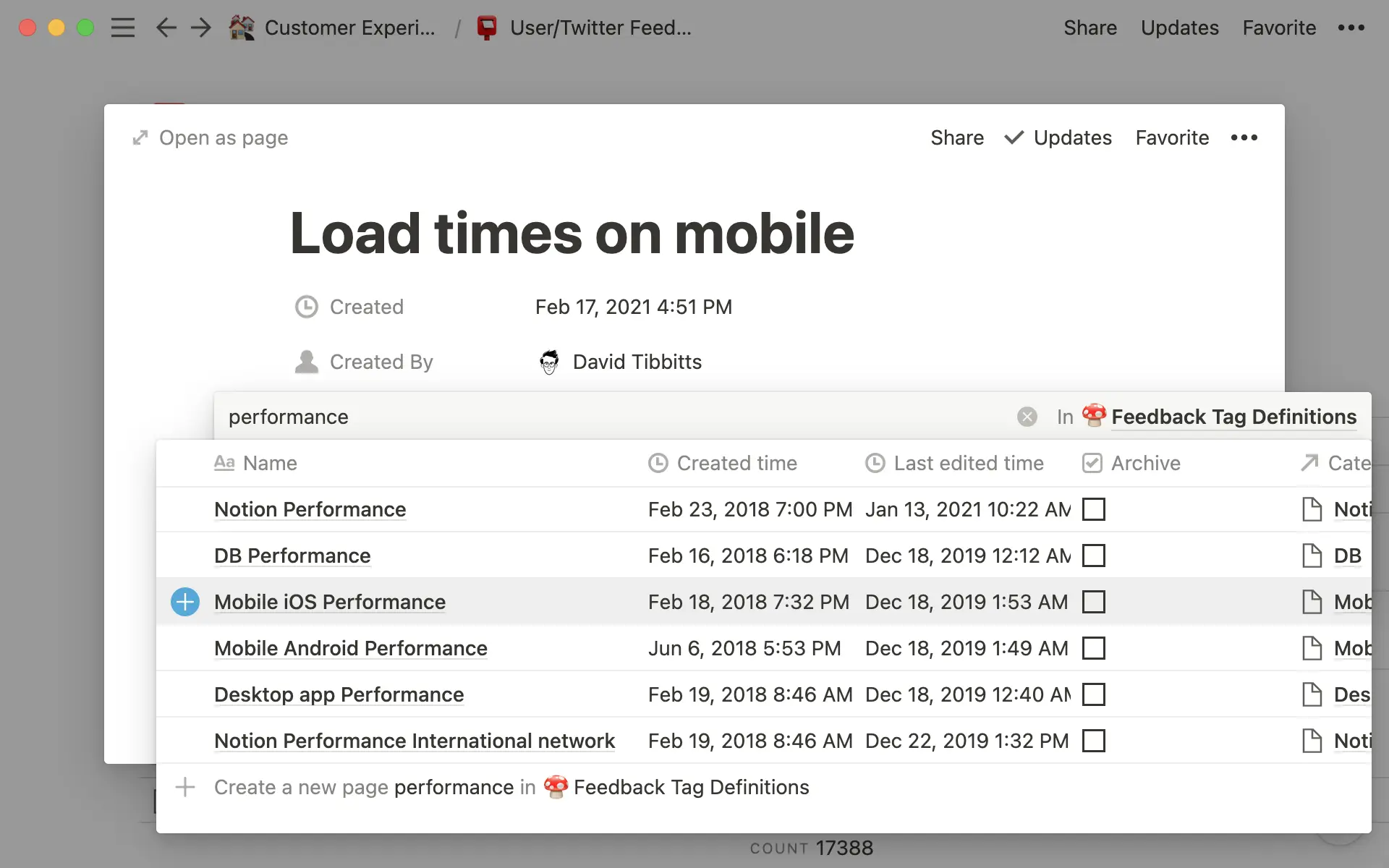 We use a relation property to connect user feedback with our projects.