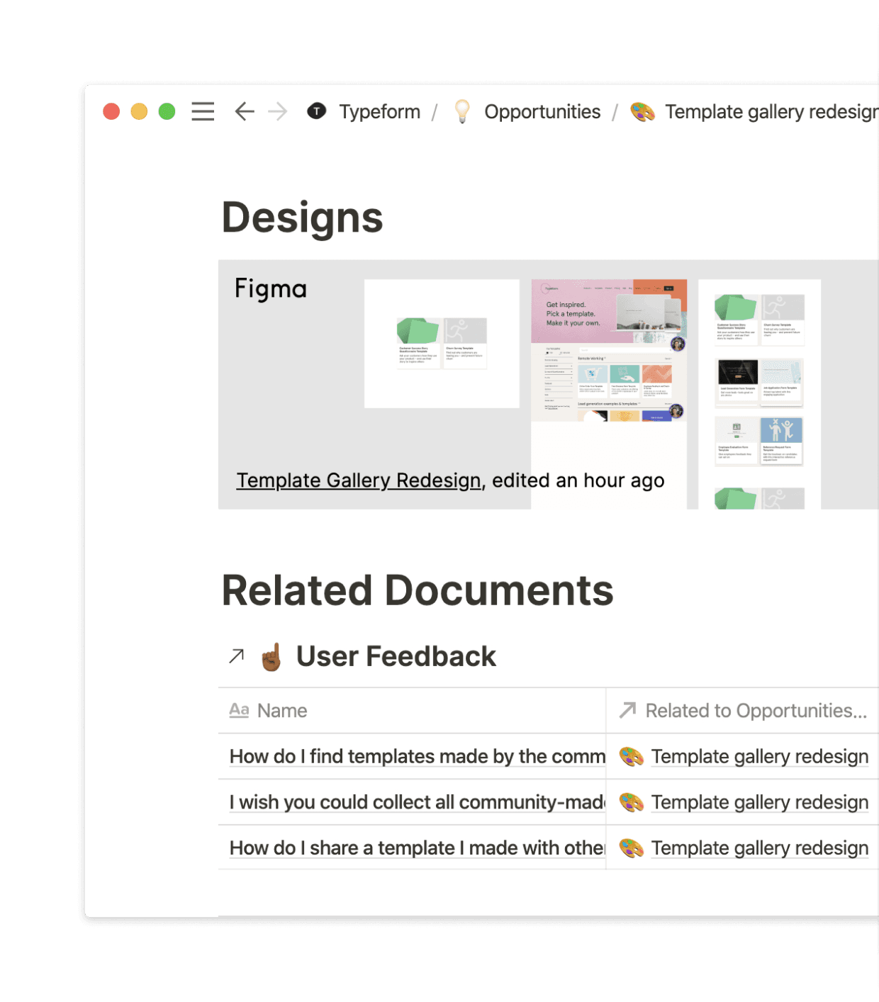 A page can contain multiple content types to consolidate information for one project.