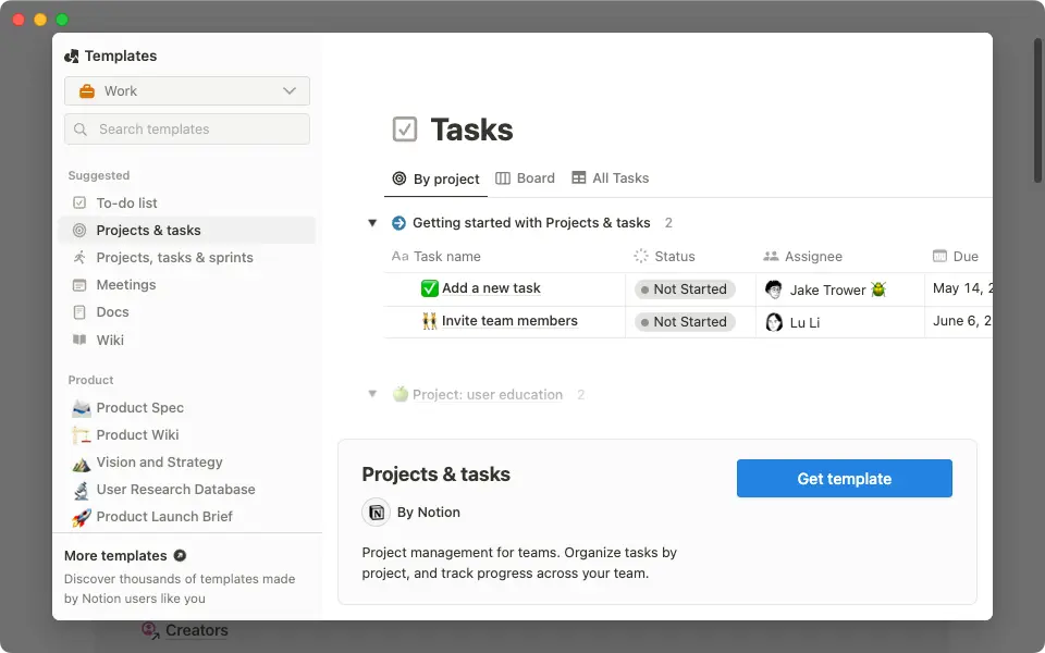 Galería de plantillas en la app