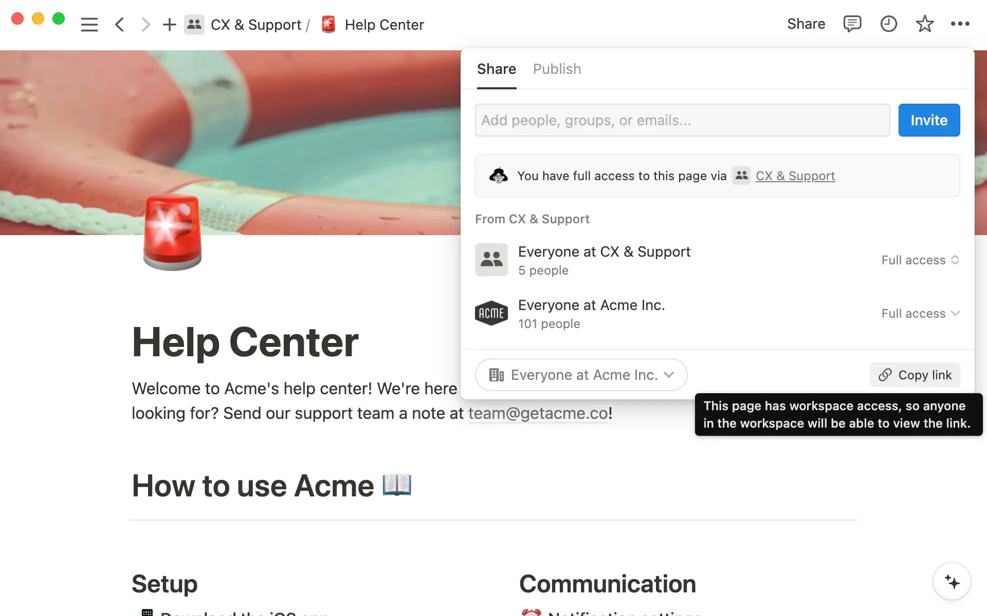 Link-sharing is a quick and easy way to shoot over Notion pages internally or externally.
