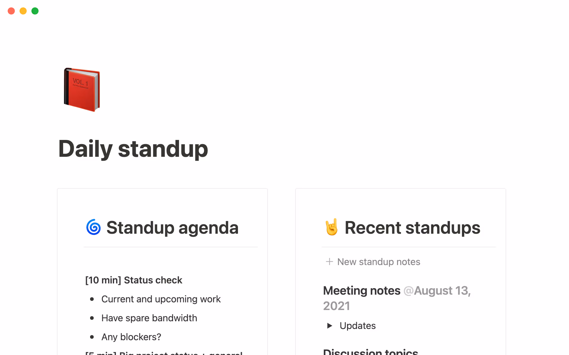 Plantilla de reunión diaria