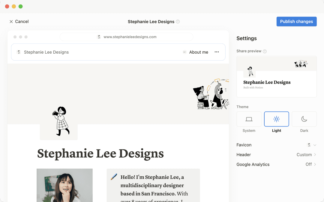 Editar e personalizar os seus Notion Sites