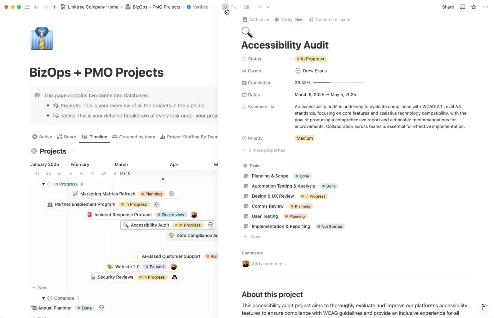 Gantt charts in a BizOps/PMO project