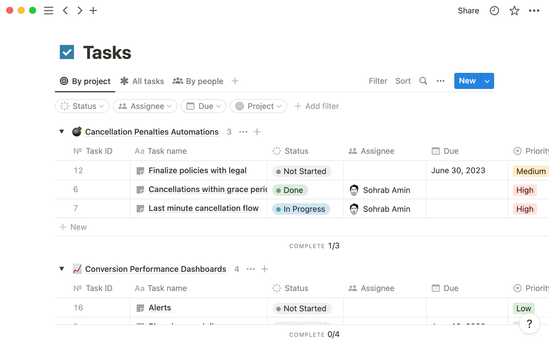 La base de datos de tareas puede incluir información vital, como el estado de la tarea, su responsable y su plazo.