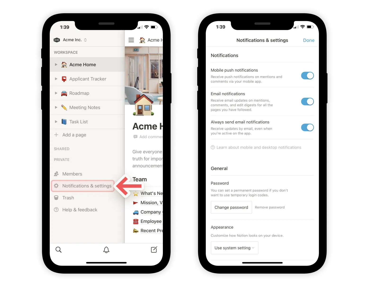 Configuración de las notificaciones - móvil