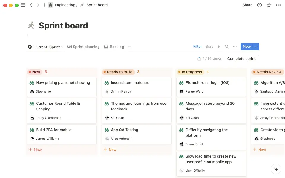 Visualizar todas las tareas de un sprint con la vista de tablero.