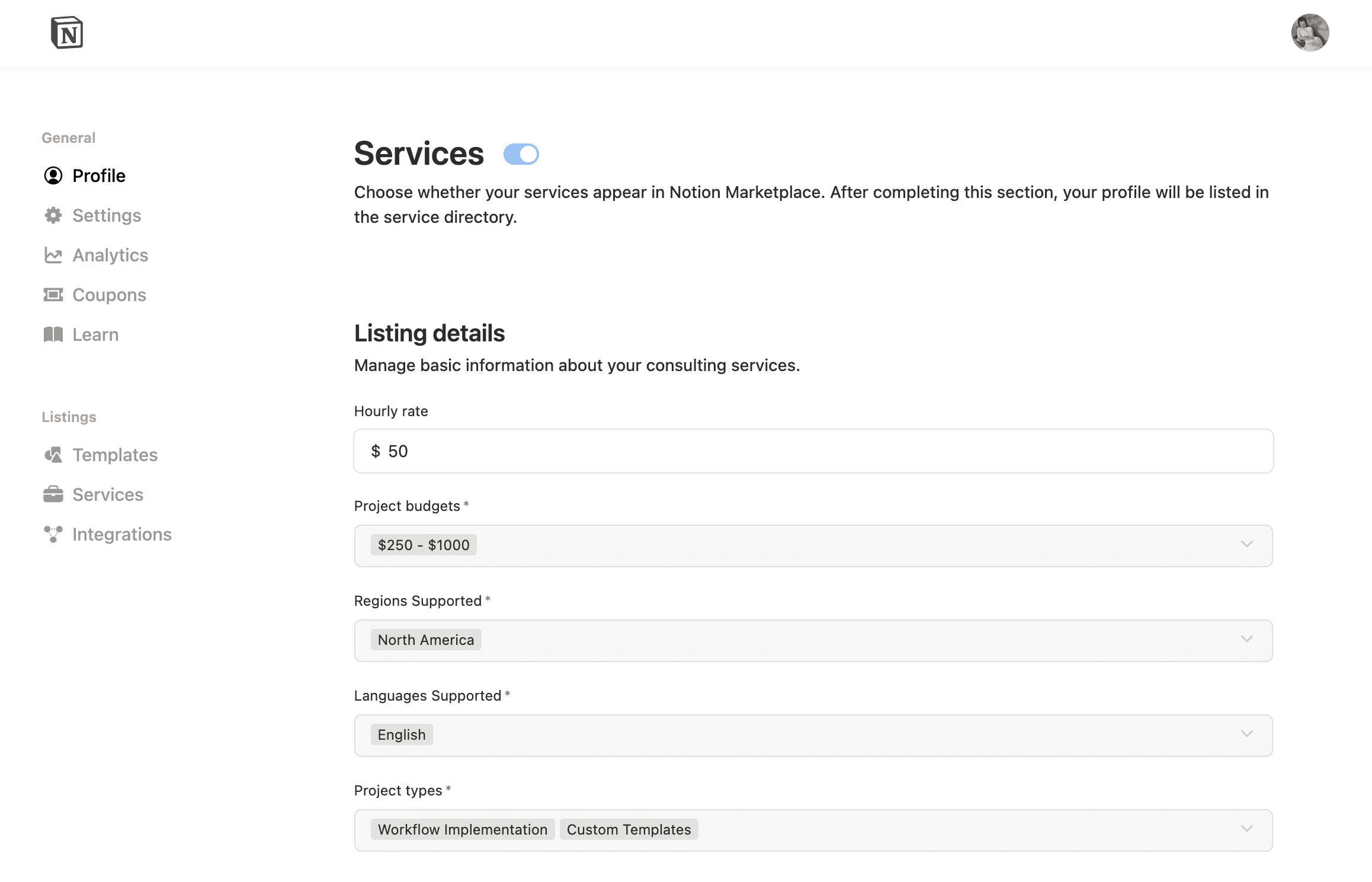 ca: servicios en marketplace