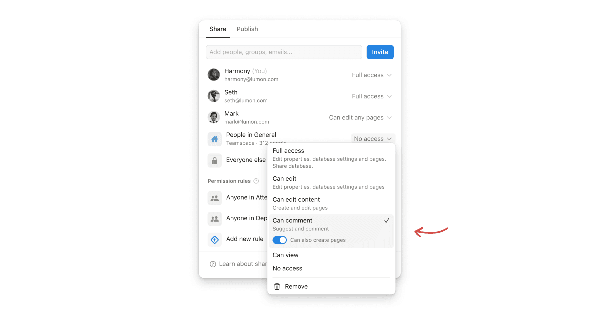 Nuevo permiso de base de datos «puede crear páginas»