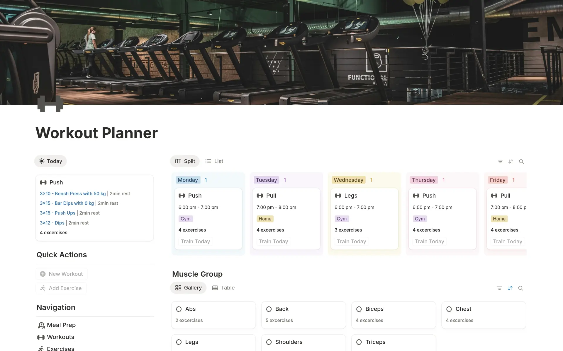 Screenshot of Top Free Workout Planner Templates collection by Notion