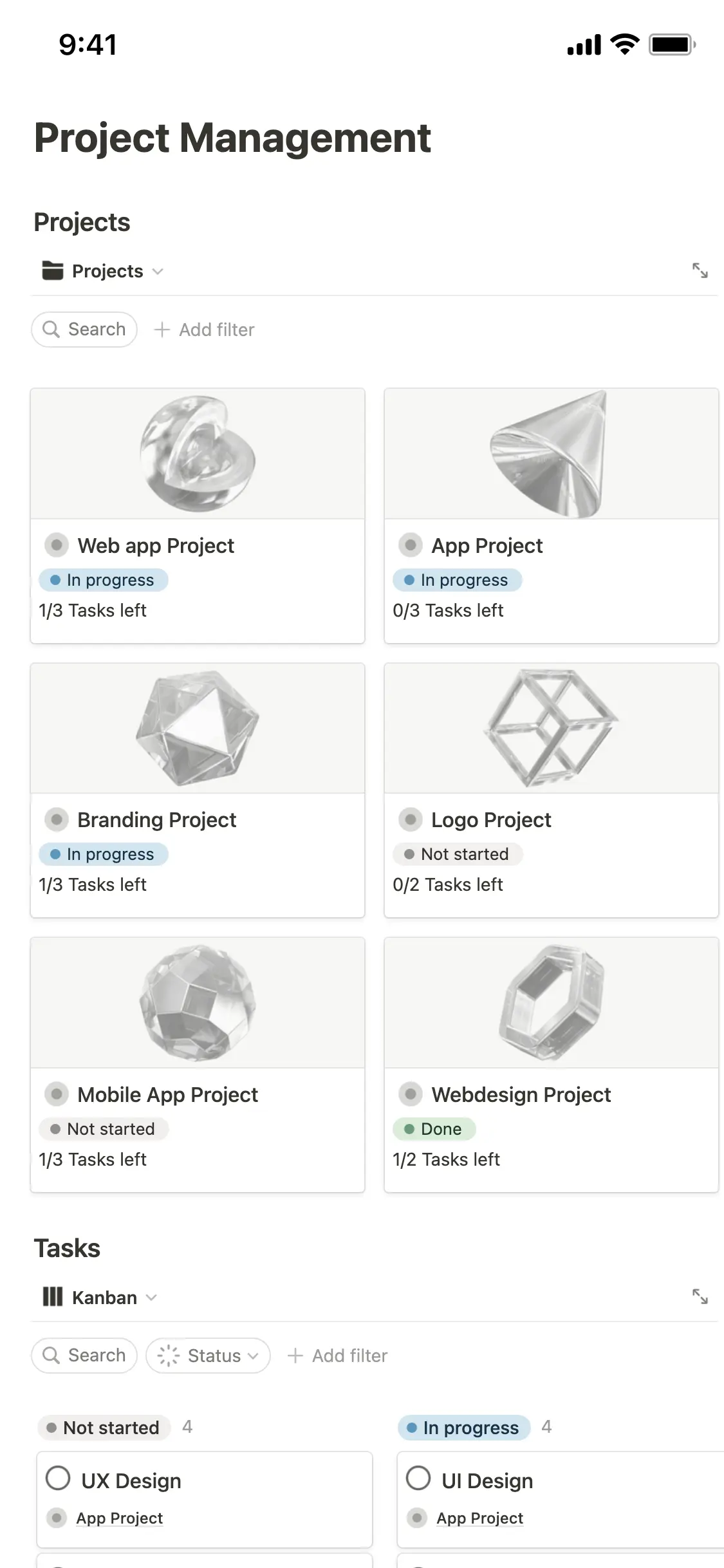 Una captura de pantalla de la aplicación móvil de Notion