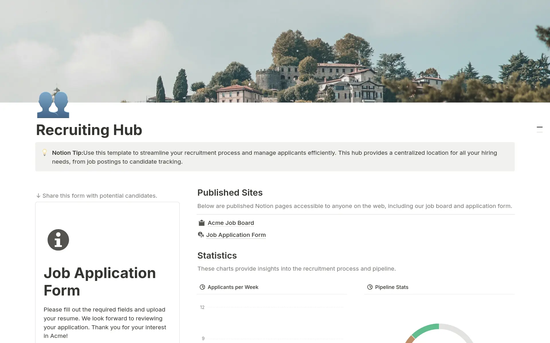 Vista previa de plantilla para Recruiting Hub
